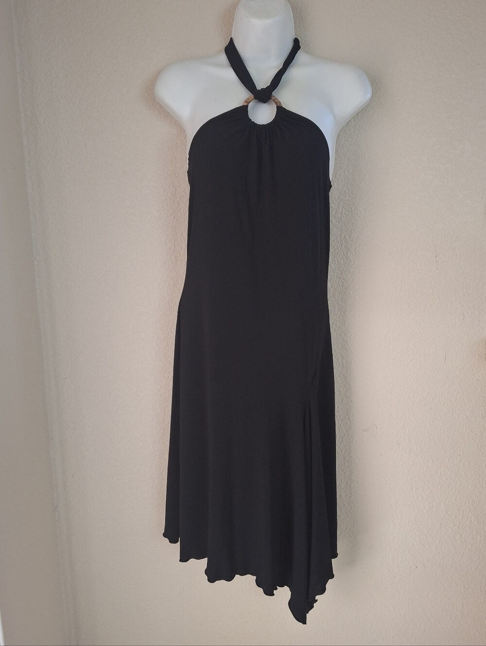 Sexy Y2K Black Halter Midi Dress with Ring Detail Small